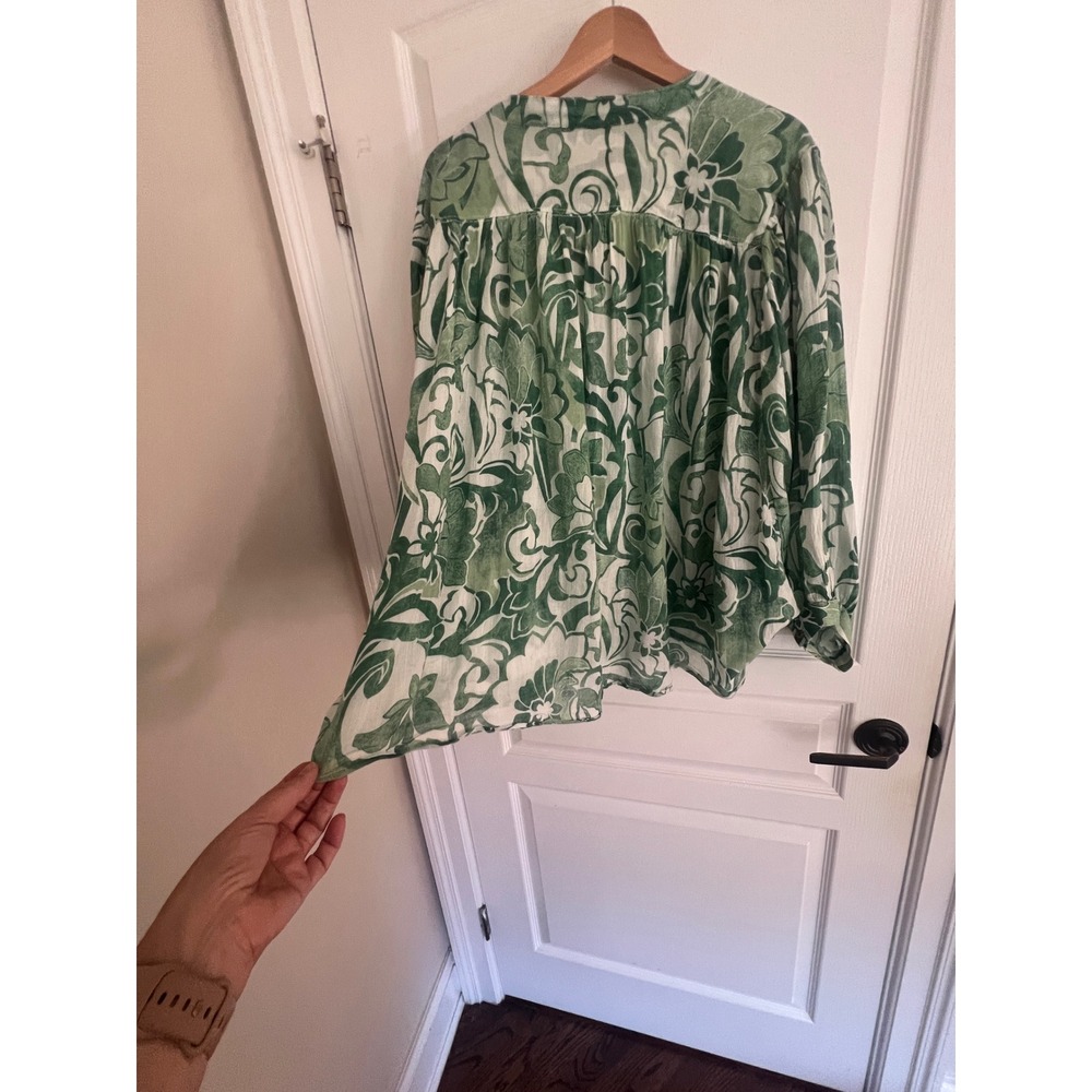 Pilcro Blouse Green White Floral Dolman Sleeve Button Up Boho Flowy Romantic - Picture 11 of 15